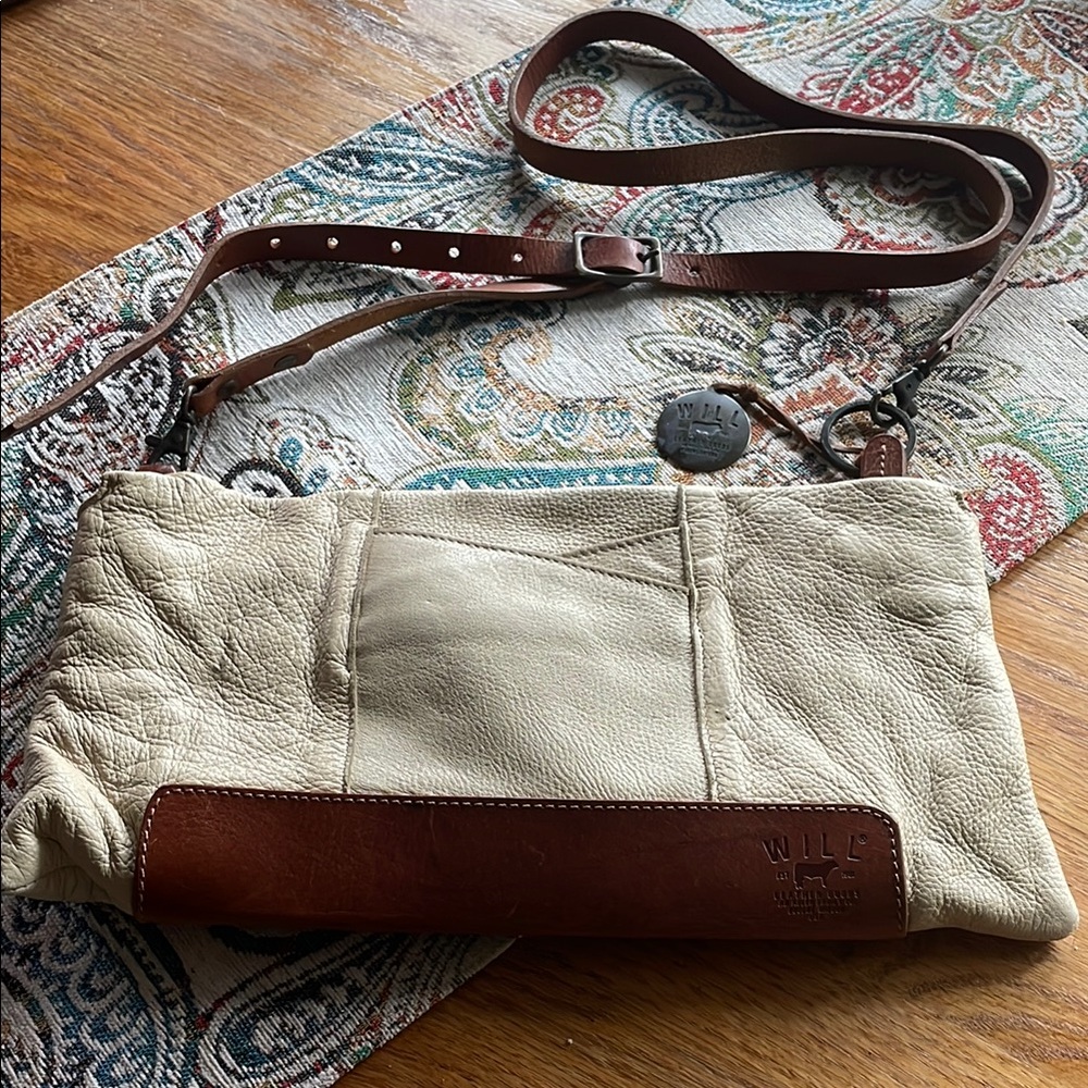 Will Leather Goods Cream and Brown Crossbody Bag